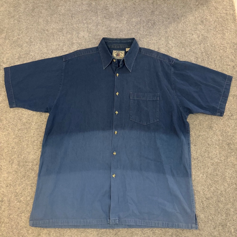 American Blue Mens Large‎ Vintage Ombre Denim Short Sleeve Button Up Shirt Blue